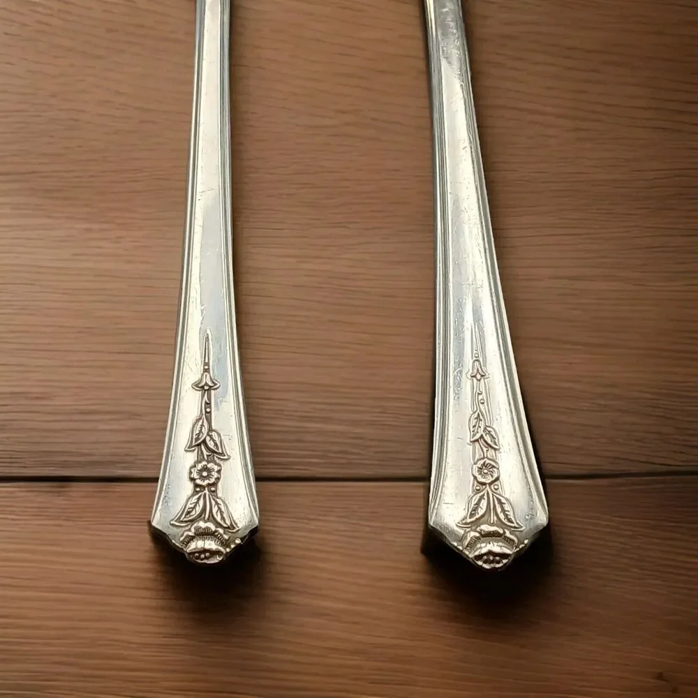 Set 2 Holmes and Edwards SPRING GARDEN Butter Knive And Sugar Spoon Flatware Vtg